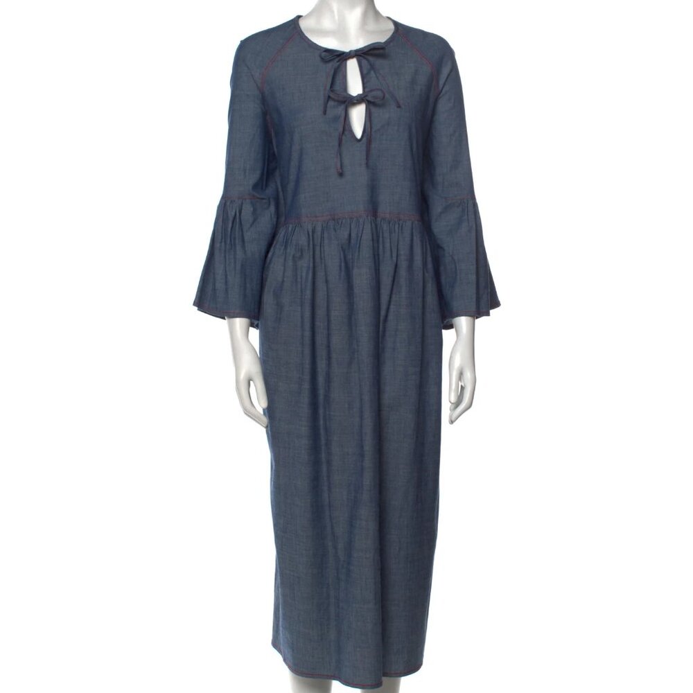 Marni • Chambray tie neck dress, L US10 IT46